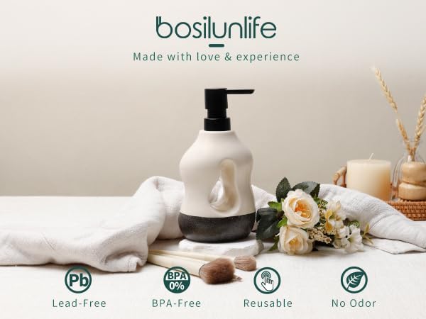 Miniatura 7 de BosilunLife Dispensador de jabón de cerámica, dispensador de jabón para baño, cocina, moderno, casa de campo, elegante, recargable, dispensador de