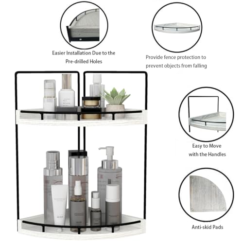 Image of Dorhors 2-Tier Rustic White Corner Bathroom Shelf