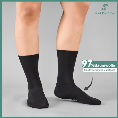 SockWaddles 6 Paar Diabetikersocken ohne Gummibund & ohne Naht 97% Baumwolle, Diabetiker Socken mit Komfortbund Hautfreundlich & Atmungsaktiv baumwollsocken für Damen Herren Schwarz 39-42 5