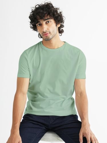 Image of Veirdo Regular Fit Half Sleeves Round Neck Solid Pure Cotton T-Shirt for Men (Available in White, Black, Swan White, Mustard, Maroon, Green, Lilac, Navy, Red Color)
