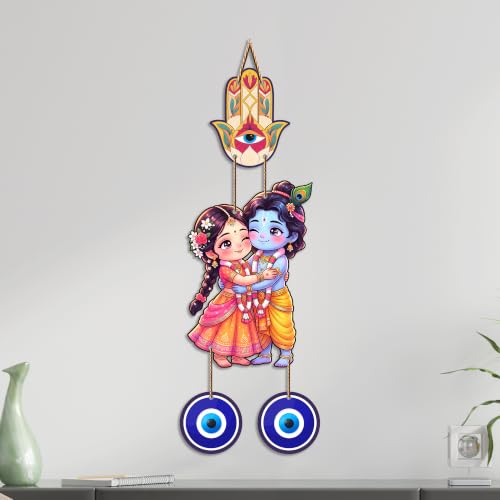 Image of Artvibes Cute Radha Krishna Nazar Battu Wall Hanging for Main Door Entrance | Evil Eye Protection Decor for Home Temple Bedroom Office | Positive Energy Gift Item (WH 8579N)