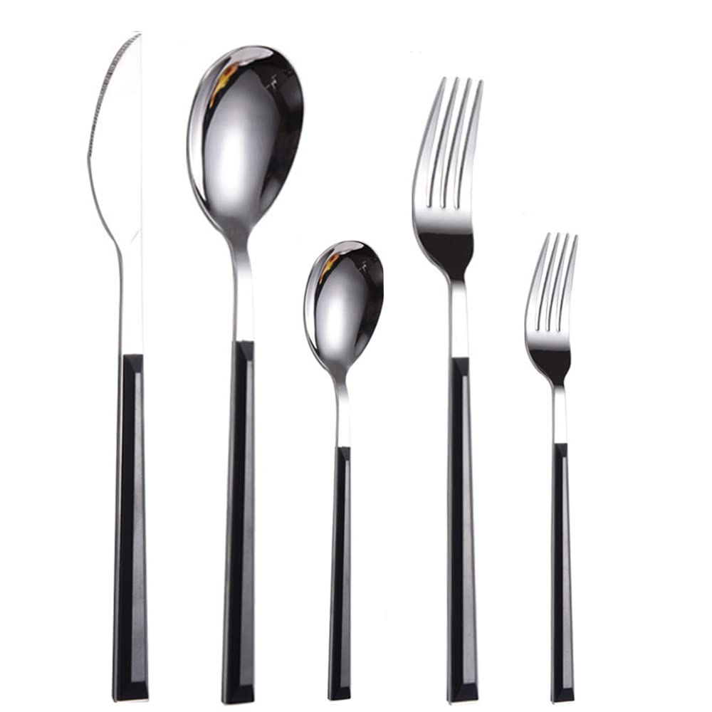 Juego de Cubiertos, Juego de Cubiertos de Acero Inoxidable de 60 Piezas, Servicio para 12, Apto para lavavajillas/Cuidado fácil, Altamente Pulido, Juego de Cubiertos para Camping, Mango Negro (30