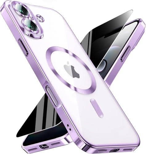 Image of Magnetic for iPhone 17 Case with Privacy Screen Protector & Full Camera Cover,[Non-Yellowing] Shockproof Clear Phone Case Compatible with MagSafe Women Girls for iPhone17,Purple
