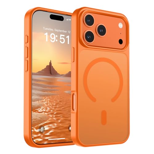 Image of SUPFINE Magnetic for iPhone 17 Pro Case (Compatible with MagSafe)(Military Grade Drop Protection) Translucent Matte Shockproof with Anti-Fingerprint Phone Cover,Starry Orange