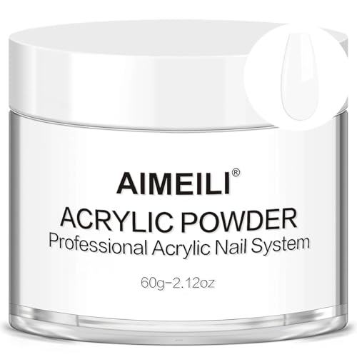AIMEILI Poudre Acrylique Blanc 60g - 3 en 1 Acrylique Ongles Poudre Professionnel pour Extensions d'ongles, Sculpture sur Ongles 3D, Collage de Strass - Pas besoin de lampe à ongles