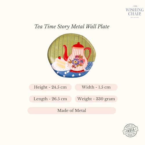 Image of The Wishing Chair Tea Time Story Metal Wall Plate - M | Decorative Handcrafted Wall Art with Floral Teapot & Cake Design | Cozy Tea Time Home Decor Accent for Kitchen, Living Room & Dining Area