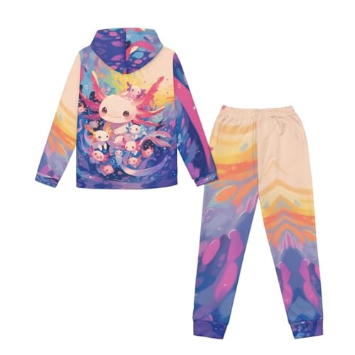 Axolotl Hoodies Tracksuit Long Sleeve Sweatshirts Jogger Pant 2 piece Outfits Girls 9-10 Oil Painting Pullover Hoodies and Sweatpants with Pocket Back to School Clothes Sweatshirt Set4