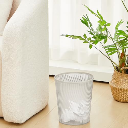 Image of Honeydak 4 Pack White Garbage Can Lightly Threaded Trash Can Plastic Vertical Translucent Trash 12l Large Capacity for Bathroom Bedroom Office Decorative 8. 39 x 9. 84 Inch
