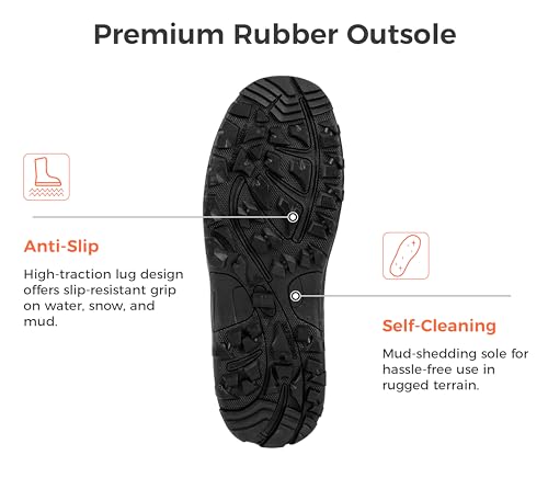 Ubon Men's Waterproof Neoprene Rain Boot Insulated Rubber Boots for Mud Work, Hunting, Fishing and Gardening with Adjustable Mid Calf3