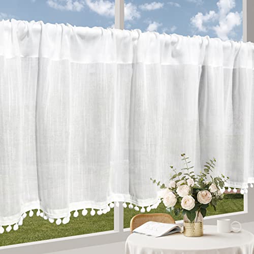 ArtisticHome Romantische Weiße Baumwoll-Scheibengardinen mit Schneeball...