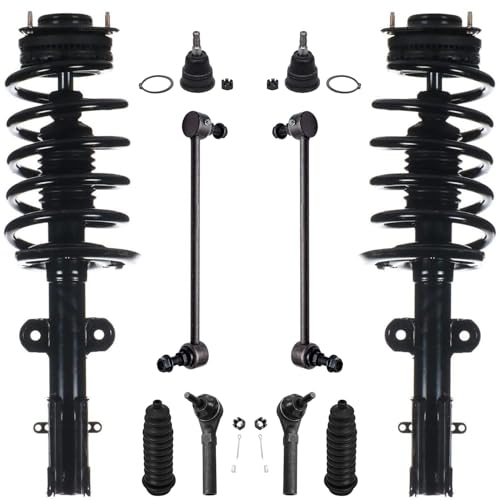 Image of Detroit Axle - Front 10pc Struts Kit for Chrysler Town & Country Dodge Grand Caravan Ram C /V, 2 Struts & Coil Spring 2 Sway Bars 2 Outer Tie Rods 2 Lower Ball Joints 2 Boots Replacement Suspension