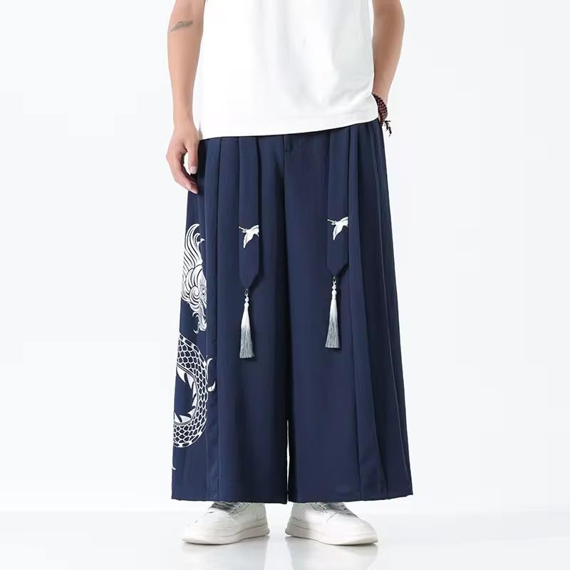 Pantalon ample rétro hommes WOLONG avec imprimé dragon vintage - 6
