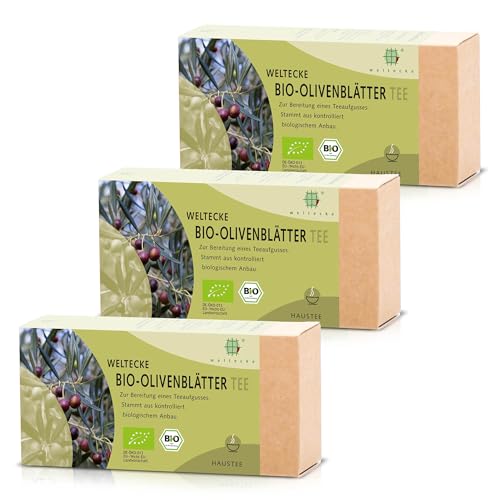 Weltecke Bio-Olivenblätter-Tee | 3x25 Teebeutel in Deutschland Kontrolliert & Hergestellt | Olivenblatt Mit Mild-H ...
