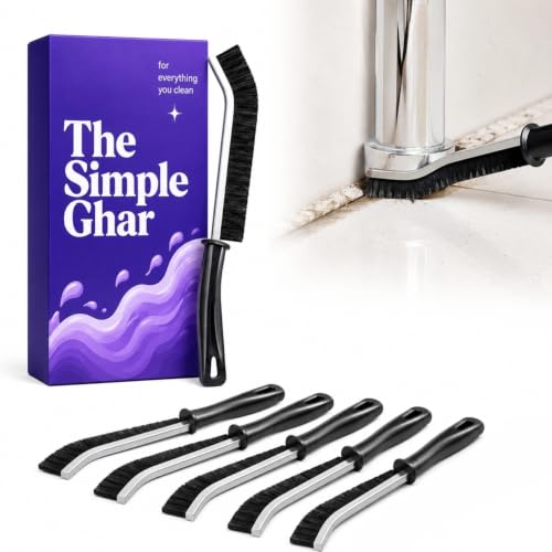 Image of Hard Bristle Crevice Cleaning Brush - Pack of 6 | Brush for Kitchen, Bathroom, Toilet, Grout, Faucet, Window Track & Sink | Multifunctional Scrub Brush| Gap Cleaner Tool (Black)