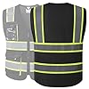 JKSafety Hi Vis Reflective Safety Vests for Men Women High Visibility Vest with Pockets Mesh Fabric Construction Safety Apparel Neon Vest for Work (220-Black L) #4
