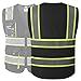 JKSafety Hi Vis Reflective Safety Vests for Men Women High Visibility Vest with Pockets Mesh Fabric Construction Safety Apparel Neon Vest for Work (220-Black L)