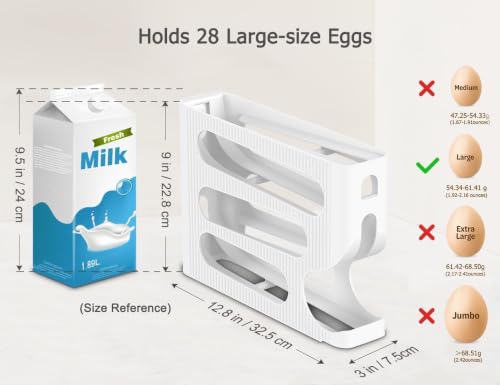 Image of 4-Tier Automatic Rolling Egg Dispenser for Refrigerator - Space-Saving Plastic Egg Holder, Holds Up to 30 Eggs, Roll-Down Design (WHITE NEW)