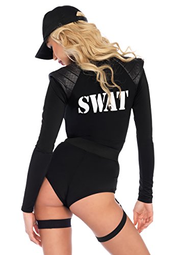 Leg Avenue womens 5 Pc Swat Team Babe Costume With Bodysuit, Belt, Leg Garter, Toy Walkie Talkie, Hat