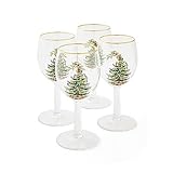 Spode Christmas Tree Wine Goblets with Gold Rims, Set of 4