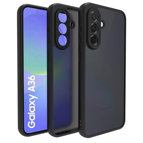 Image of RIGGEAR Shockproof Sleek Hybrid Armor Back Cover Case for Samsung Galaxy A36 5G (Smoke Black Matte PC + Black TPU Bumper)