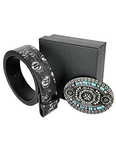 URAMAN Mens Western Cowboy belts with Buckle Interchangeable Rodeo Leather Concho Belts for Jeans Pants4