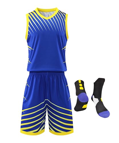 Image of Boys Girls Basketball Jersey Shirt and Shorts with Matching Basketball Socks