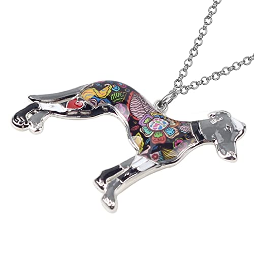 BONSNY Love Pets Enamel Zinc Alloy Metal Greyhound Necklace Dog Animal Jewelry Pendant Unique Design 18"3