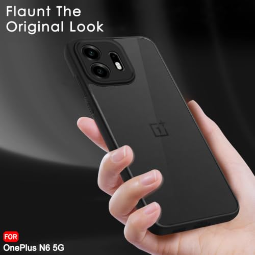 Image of TheGiftKart Hybrid Shockproof Back Cover Case for OnePlus N6 5G | Camera Protection Module | Hard Back Cover Case for OnePlus N6 5G (PC & TPU, Translucent Smoke Matte Back, Black Sides)