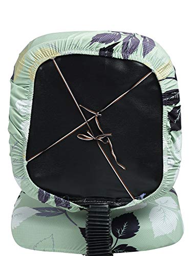 Image of Cortina Office Chair Slip Covers | Soft Stretchable Polyester Elastic Spandex Fabric | Corporate Rotating Chair Cover | Removable Chair Case | Machine Wash | Floral Print - Green | Cover Set of 1