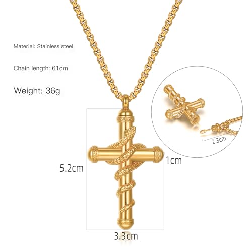 Gold Snake Cross Urn Necklace For Ashes with Spoon Women Men Stainless Steel Cremation Jewelry Human Keepsake Memorial Pendant Pet Dog Cat4