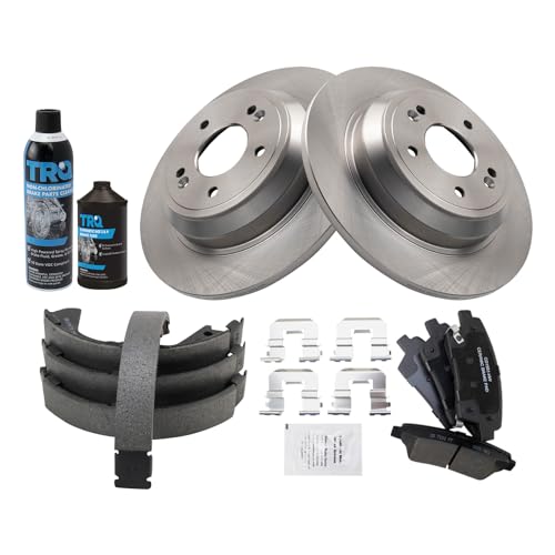 Image of TRQ Rear Brake Pad & Rotor Kit, with Chemical Kit Parking Brake Shoe Set Ceramic Compatible with 2016-2017 Kia K900