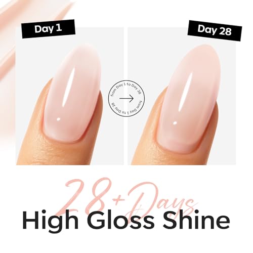 Image of modelones Nude Builder Nail Gel Top Coat, 15 ML No Wipe Ultra Gloss Jelly Gel Polish Apex Building Nails Strengthener Extension Neutral Color Nail Art Long Lasting Soak Off U V Manicure Gift for Women