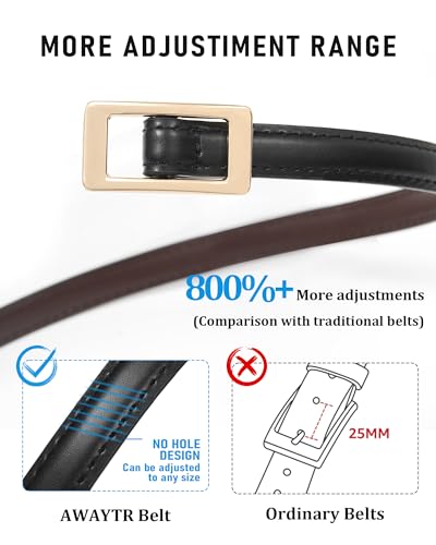 AWAYTR Skinny Reversible Leather Belt - Hole Free Thin Waist Belt for Women Jeans Dress with Gold Buckle2