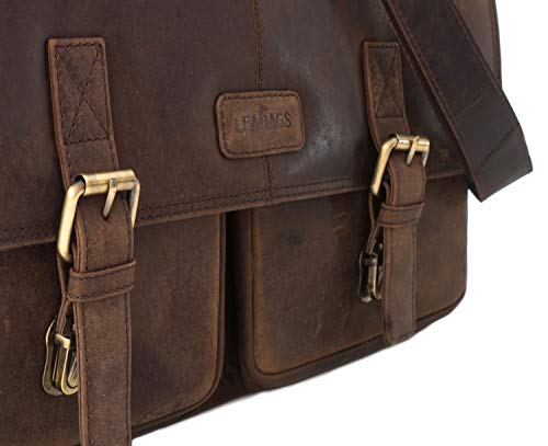 Leabags Leather Briefcases For Men - Genuine Buffalo Leather Cambridge Laptop15" - Messenger Bag Vintage Work Shoulder Bag #TOP7
