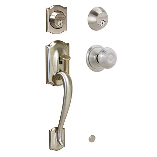 Flash Deals - 40% OFF Camelot Handleset w Georgian Interior Knob in Satin Nickel - Double Cylinder - F62 CAM 619 GEO (Satin Nickel)