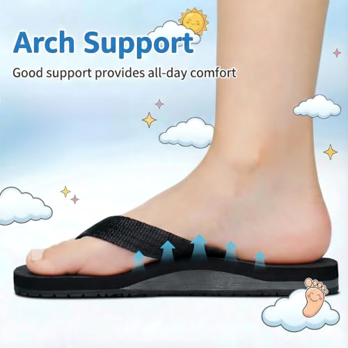 STQ KIDS STQ KIDS Flip Flops Arch Support Sandals All Black Size 5 Big Kid