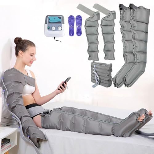 Maquina Presoterapia Para Pies, Presoterapia para Casa Abdomen Y Piernas, Masajeador De Piernas Compresion De Aire,Botas De Presoterapia para Pierna Completas (gris, 2 piernas + 2 brazos + cintura)