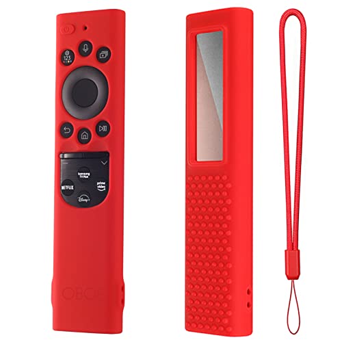 Image of Oboe Silicone TV Remote Cover for 2022 Samsung Smart TV Remote QLED TV BN68-13897A TM2280E Anti-Lost with Remote Loop (Red)