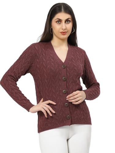 Image of Kalt Women Full Sleeves Cable Button Acrylic V-Neck Sweater