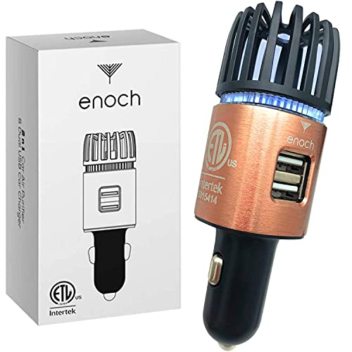 Image of Enoch Car Air Purifier Premium Air Ionizer - 12V Plug-In Ionic Ozone Deodorizer Accessory with Dual USB Car Charger - Eliminates Cigarette Smoke, Pet and Food Odors, Dust (Rose Gold)
