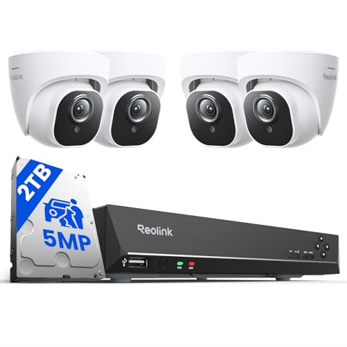 Reolink 8CH NVR PoE CCTV Security Camera System with 2TB HDD and 4X 5MP Motion Detection Outdoor PoE IP Cameras 100ft Night Vision Remote Access RLK8-520D4-5MP
