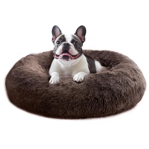Image of JOLLYVOGUE Calming Small Dog & Cat Bed for Indoor Cats - 20 inches Washable Donut Bed for Kittens & Puppies, Anti-Anxiety Round Fluffy Plush Pet Beds (Fits up to 15 lbs)