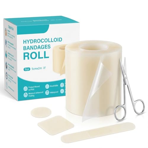 Hydrocolloid Roll for Wound Care | Large Self-Adhesive Bandage Sheet Cut-to-Size Waterproof Dressing | Highly Absorbent & Flexible for Blisters Ulcers(5cm x 2m) (5cm*2m)