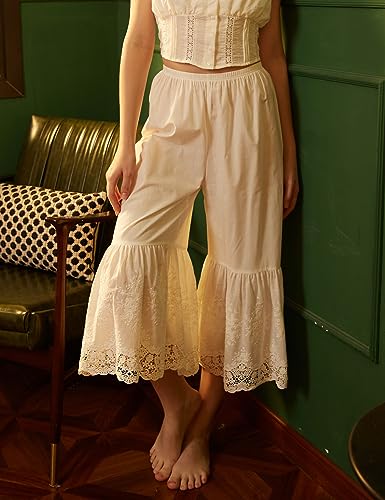 BEAUTELICATE Vintage Cotton Shorts Pettipants Culotte Slip Cropped Sleepwear Pants with Lace Edge2