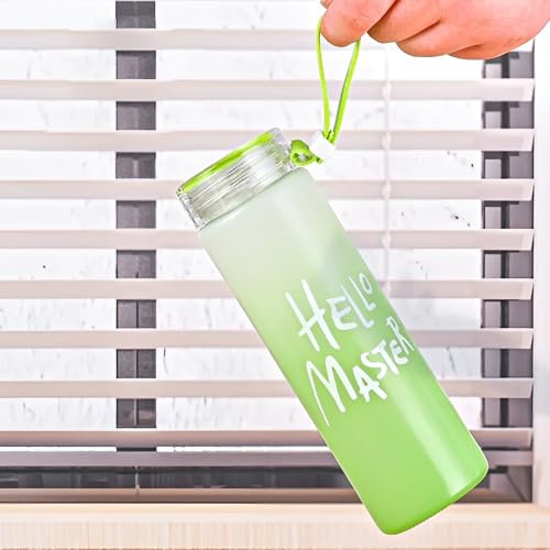 Image of Water Bottles Hello Master Print Glass Water Bottle - 400ml Glass Bottle with Lid Leak Proof BPA Free For School, College, Office, Easy to carry, Return Gift For Kids (green)
