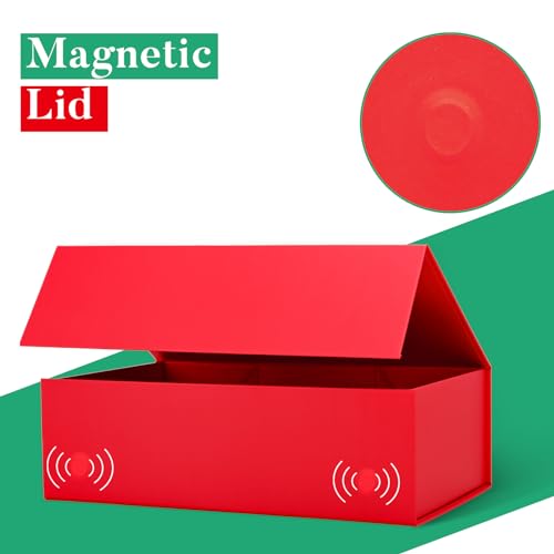 Image of LIFELUM Red Christmas Gift Box 13.85 x 8.35 x 4.45 inch Large Gift Boxes with Magnetic Closure Luxury for Gifts Box Contains Card, Ribbon, Shredded Paper Filler Wedding, Halloween, Birthday