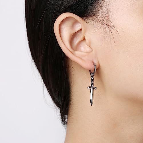 HZMAN Sword/Cross/Awl Spike Dangle Earrings for Men Women Gothic Punk Stainless Steel Hinged Huggie Hoop Earring Jewelry Gift2