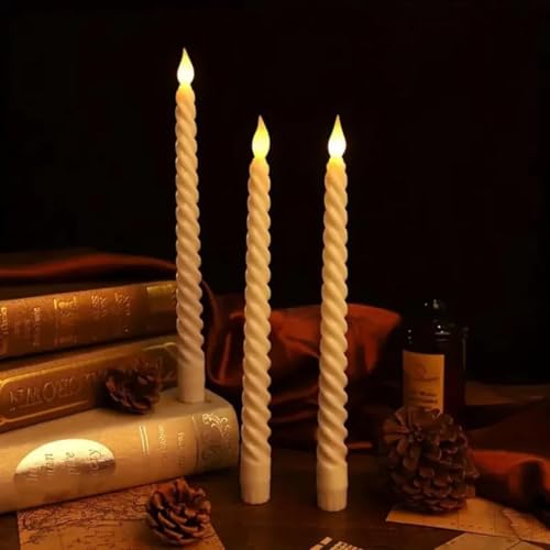 Image of SATYAM KRAFT 24 Pcs LED Flameless Taper Candles | Romantic Love Gift for Him /Her | Candle Light for Couple Decor, Home Decor, Candlelight Dinner, Bedroom, Janmashtami, Ganesh Chaturthi