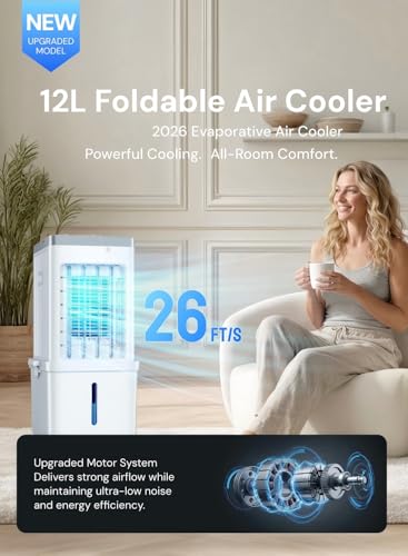 Portable Air Conditioner, 3-in-1 Evaporative Air Cooler Fan, 70W Space-Saving Design, 12L Water Tank, 3 Ice Packs, 3 Speeds, 120° Oscillation, 46dB Quiet, Pet-Friendly Cooling for  image 2