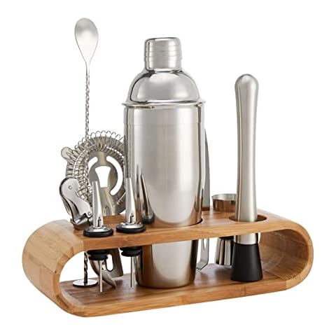Amazon Basics 10-Piece Bar Tool Set with Bamboo Holder Cover
